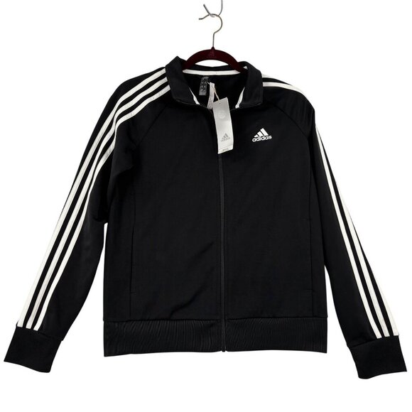adidas Jackets & Blazers - Adidas Track Jacket Womens Size M Black Full Zip White Triple Stripe Logo Chest